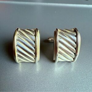 David Yurman 14k Yellow Gold Sterling Silver Cigar Cable Cufflinks Vinta…